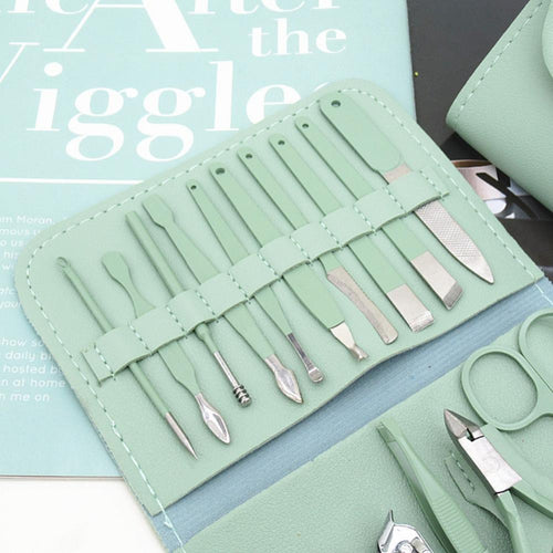 16-Piece Nail Care Set - Stainless Steel Tools Close Up