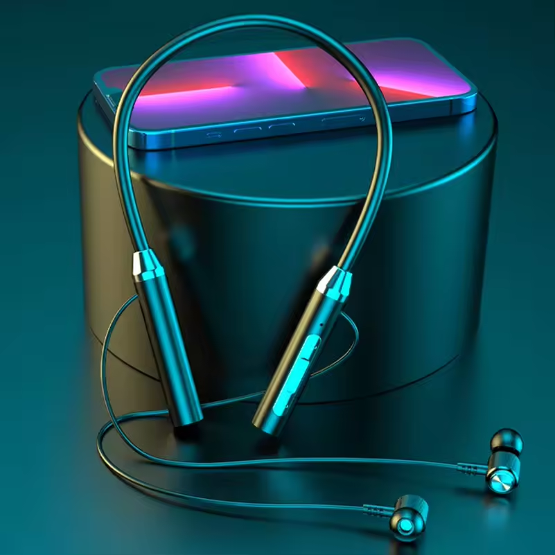 Black wireless Bluetooth neckband with long battery backup