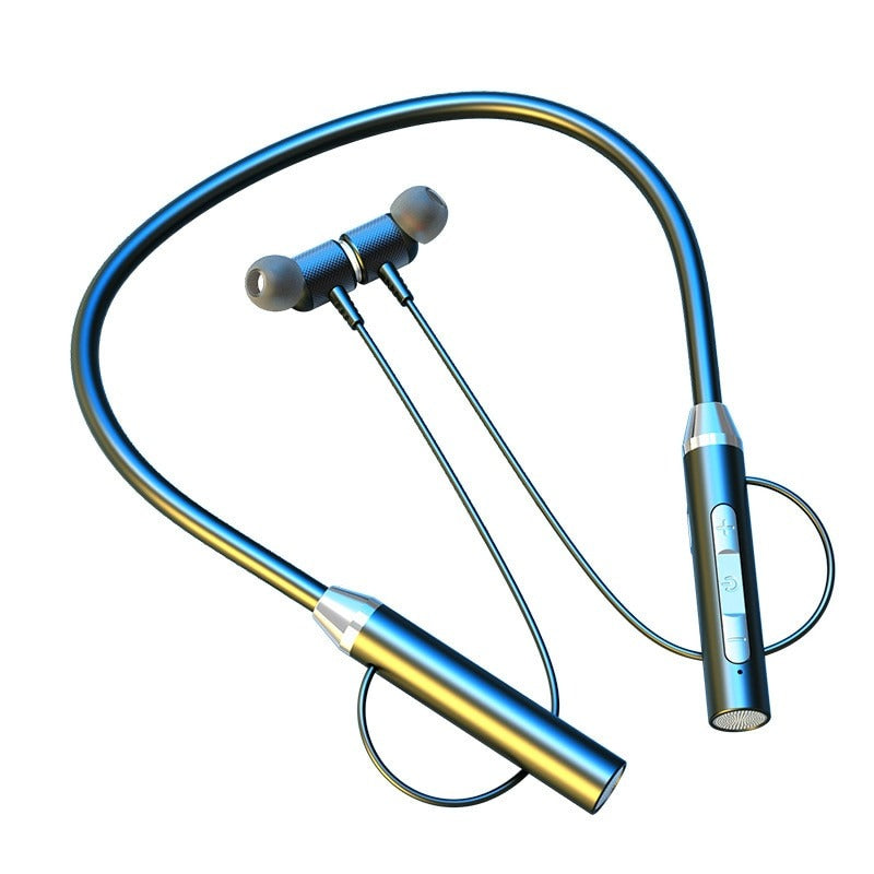 Bluetooth neckband earphones worn around neck showing comfortable fit