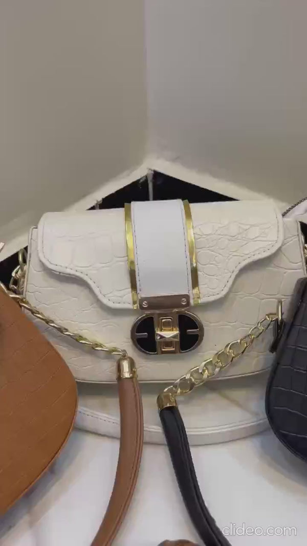 Structured croc-embossed faux leather shoulder bag for women